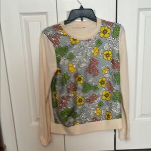 Tory Burch Gray Floral Long Sleeve Top